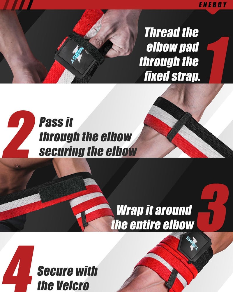kcross Elbow Wraps for Weightlifting, 47" Strengthening support Elbow Sleeve Weightlifting (1 Pair) for Powerlifting, Bench Press, Gym Workout (Classic Trio) - Image 5